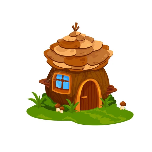 Fairy Wooden House Dwelling Wizard Vector Fairytale Home Dwarf Gnome — Stock Vector