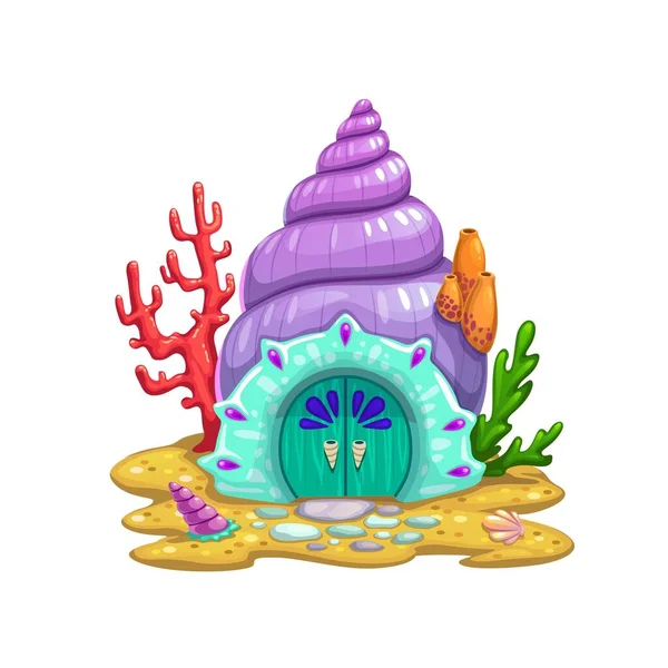 Fairy Sea Shell House Dwelling Sorceress Vector Fairytale Undersea Conch — Stock Vector