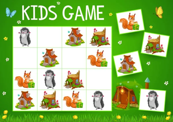동물들이 게임은 아이들의 교육을 대신합니다 수수께끼 그루터기 다람쥐 고슴도치와 테스트 — 스톡 벡터