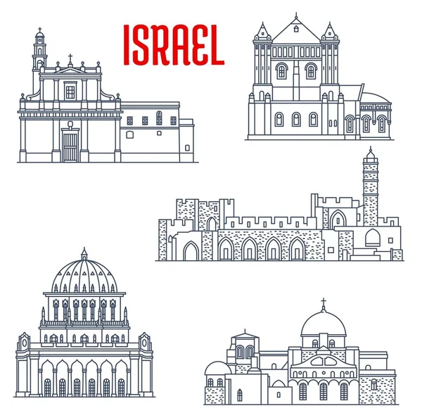 Izraelské Památky Architektura Kostely Chrámy Budovy Vektorové Ikony Izrael Vyhlídkové — Stockový vektor