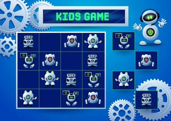 Sudoku Juego Niños Con Robots Piñones Engranajes Juego Educación Rompecabezas — Vector de stock