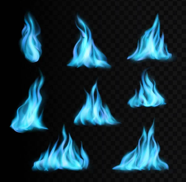 Les Flammes Bleues Brûlant Gaz Naturel Lumière Feu Réaliste Brillent — Image vectorielle