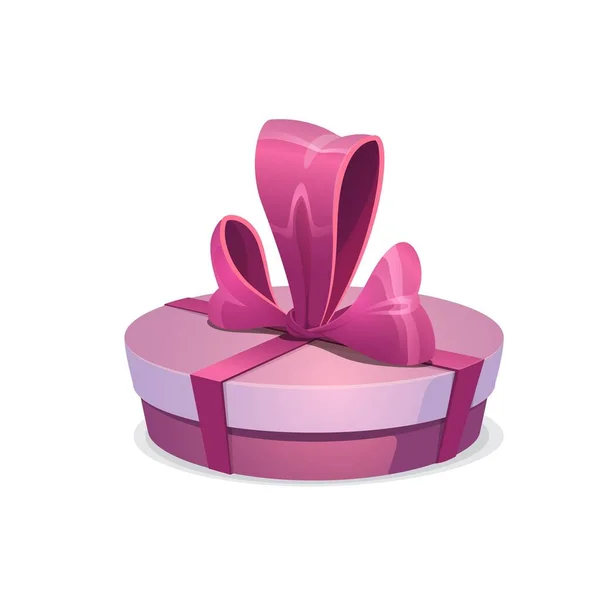 Pink Gift Box Bow Vector Present Wrapped Sumptuous Ribbon Cartoon — ストックベクタ