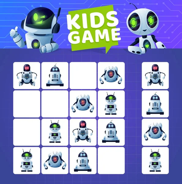 Sudoku Juego Con Robots Dibujos Animados Droides Vector Niños Educación — Vector de stock
