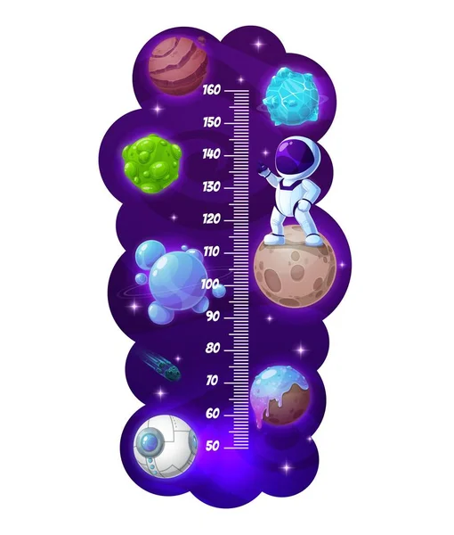 Kinderen Hoogte Grafiek Cartoon Astronaut Ruimte Planeten Groeimeter Vector Muur — Stockvector