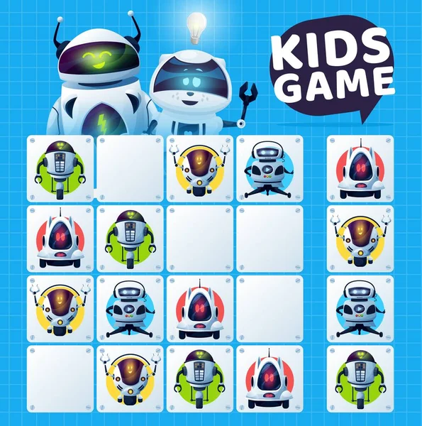 Juego Sudoku Para Niños Con Robots Laberinto Rompecabezas Educación Vectorial — Vector de stock