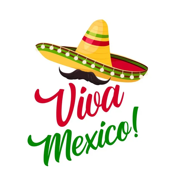 Viva México Sombrero Con Bigotes Icono Vectorial Para Fiesta Mexicana — Archivo Imágenes Vectoriales