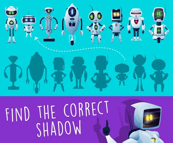 Dětská Hra Najděte Správnou Robotickou Stínovou Hádanku Puzzle Hru Nebo — Stockový vektor