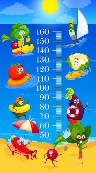 Kinder Höhendiagramm Cartoon Gemüse Auf Sommer Strand Freizeit Wachstum Meter — Stockvektor