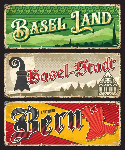 Basel Land Basel Stadt Bern Sviçre Kanton Plakaları Sviçre Turistik — Stok Vektör