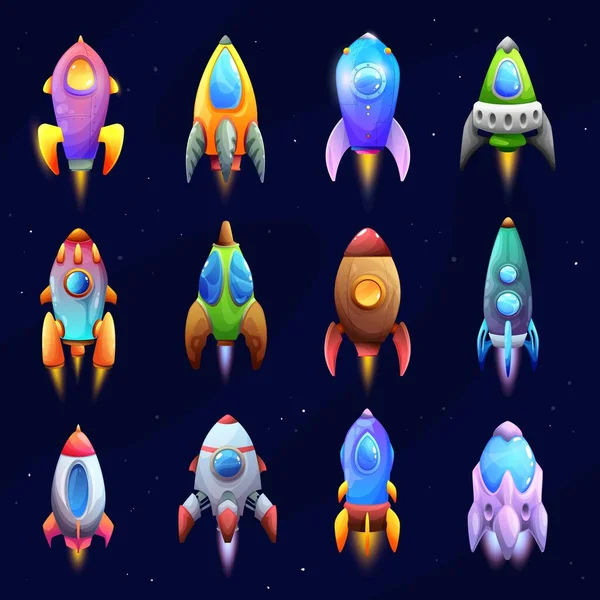 Kreslená Kosmická Loď Rakety Vesmírné Lodě Vektorové Vesmírné Lodě Fantasy — Stockový vektor
