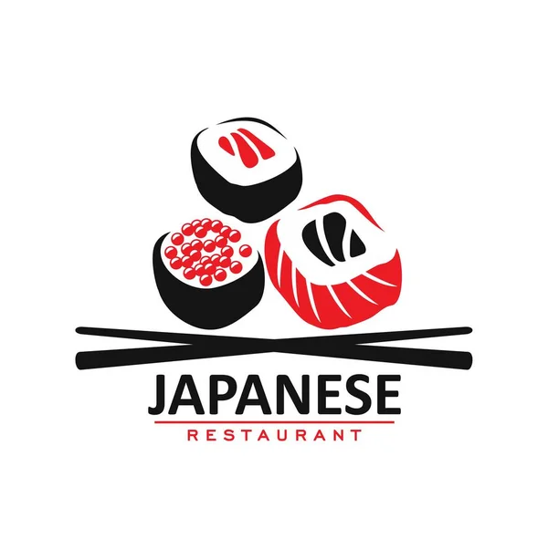 Japanese Cuisine Restaurant Icon Rolls Sticks Vector Emblem Asian Cafe — Stock Vector