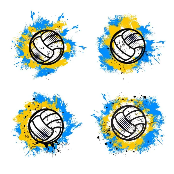 Voleibol Deporte Grunge Bandera Fondo Con Bola Juego Salpicaduras Pintura — Vector de stock