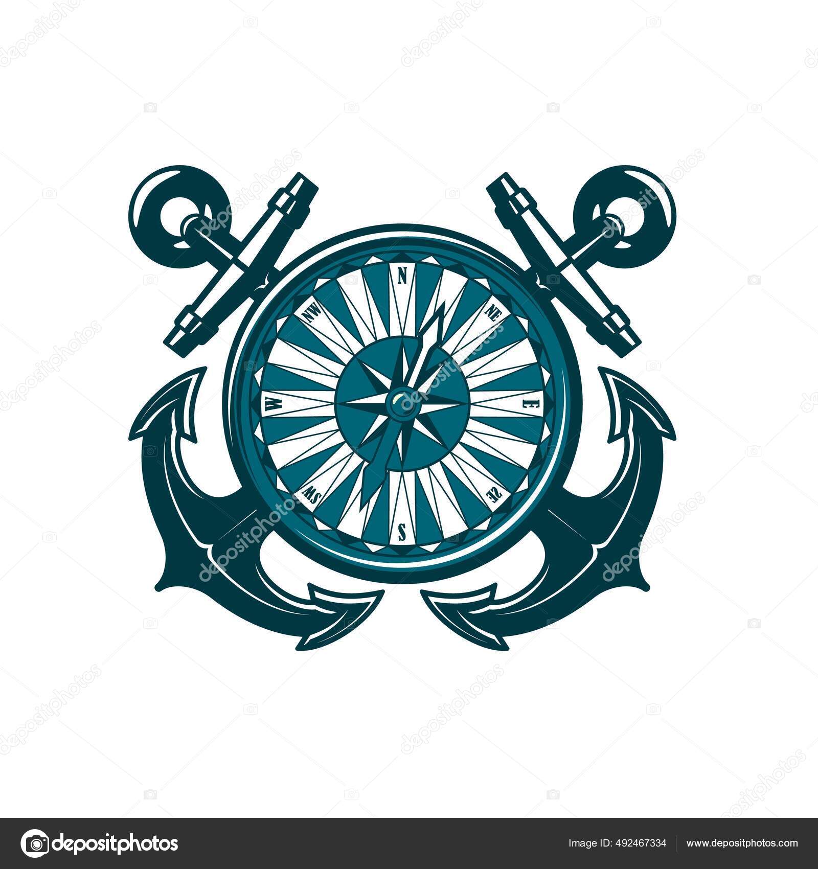 Heraldisches Symbol Mit Gekreuzten Ankern Und Kompass Vektor Nautischer