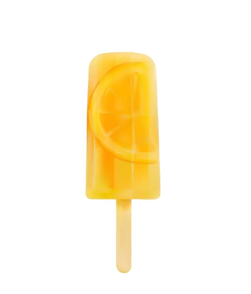 レモンと新鮮なアイスクリームスティック 中に生の果物のスライスと木製の棒に冷凍オレンジやレモンジュース 3Dリアルなベクトル夏の冷たいデザートやトロピカルフルーツとケシ — ストックベクタ