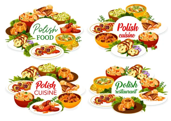 Modèle Couverture Menu Restaurant Cuisine Polonaise Bigos Faramushka Soupe Saucisses — Image vectorielle