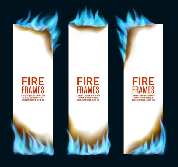 Banderas Papel Quemado Con Llamas Fuego Gas Natural Vector Páginas — Archivo Imágenes Vectoriales