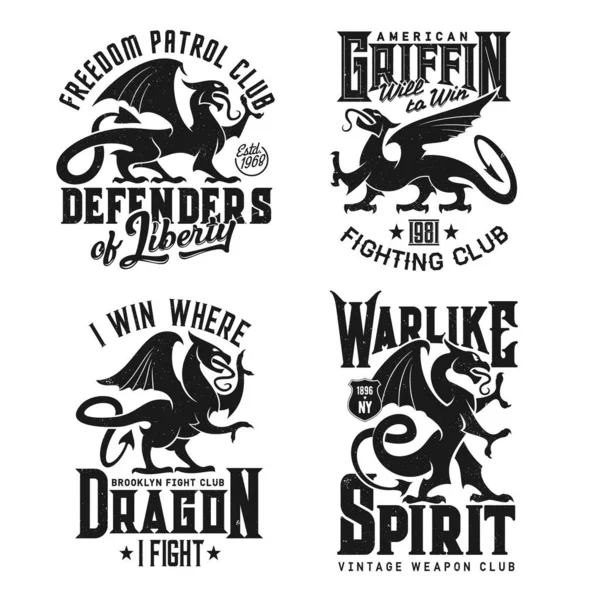 Camiseta Impresa Con Grifos Heráldicos Mascota Vectorial Para Club Lucha — Vector de stock