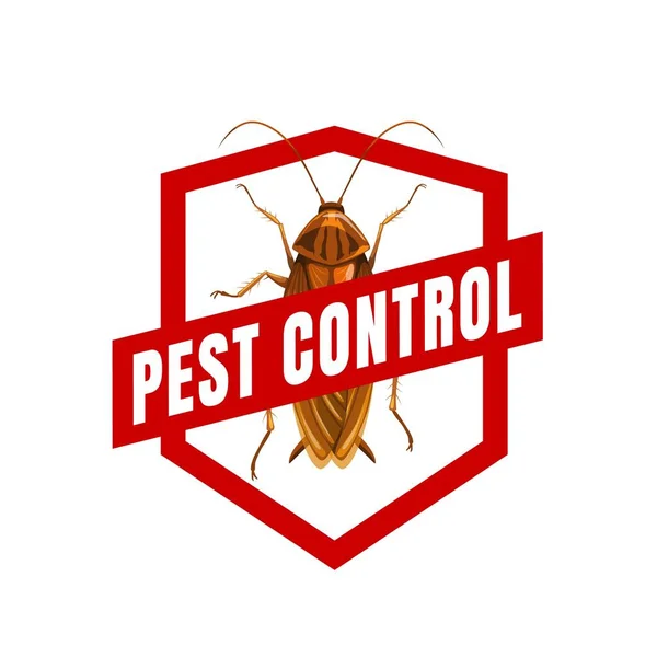 害虫駆除のベクトル標識アイコンに接近します ゴキブリやローチ害虫昆虫や害虫駆除サービスの紋章 農薬や殺虫剤の化学スプレーラベルのためのバグ赤い禁止記号 — ストックベクタ