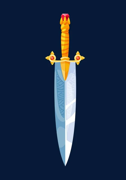Magische Cartoon Dolch Stahlklinge Mit Goldenem Griff Vektor Mittelalterliches Schwert — Stockvektor
