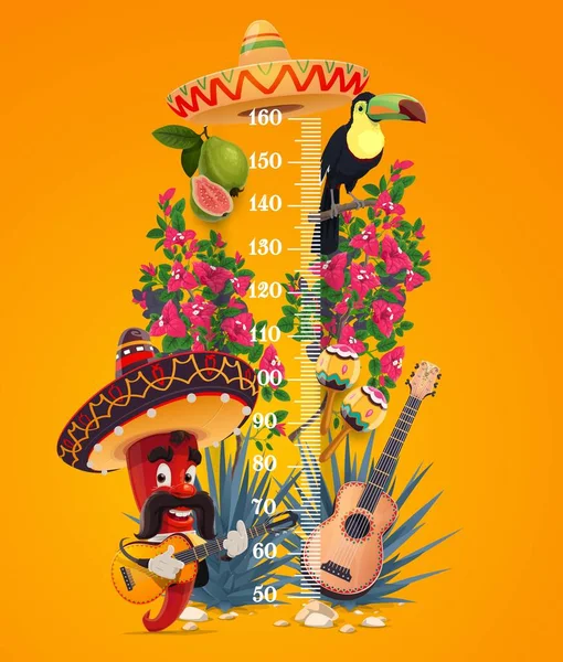 Tabla Altura Para Niños Medidor Crecimiento Chile Mexicano Con Mariachi — Vector de stock