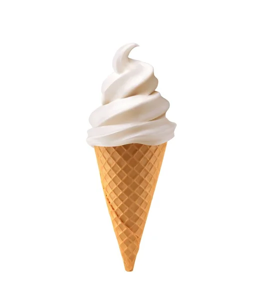 現実的なソフトクリームワッフルコーン ソフトクリーム 3Dベクターアメリカのサンデーは ウェーハコーンやマシンバニラアイスで渦巻く ファーストフードレストラン冷凍デザート — ストックベクタ