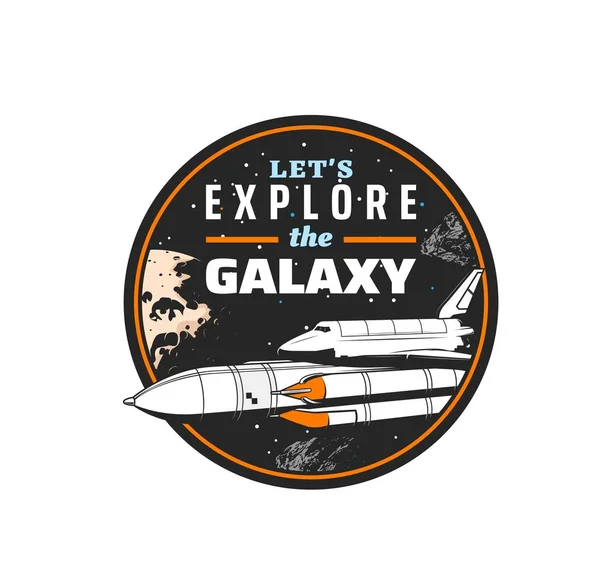Galaxy Explorer Icône Vaisseau Spatial Fusée Navette Dans Espace Emblème — Image vectorielle