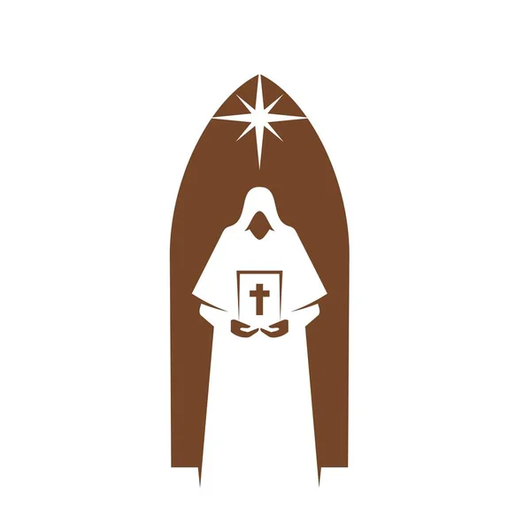 Cristianismo Ícone Religião Sacerdote Com Bíblia Emblema Religioso Vetor Igreja — Vetor de Stock