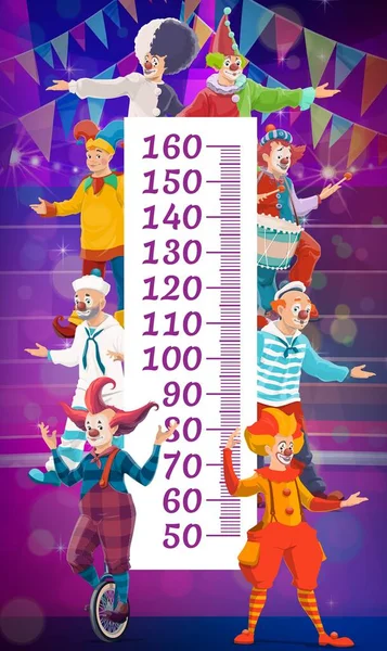 Kids Height Chart Cartoon Circus Clowns Performers Child Growth Measure — Stock Vector