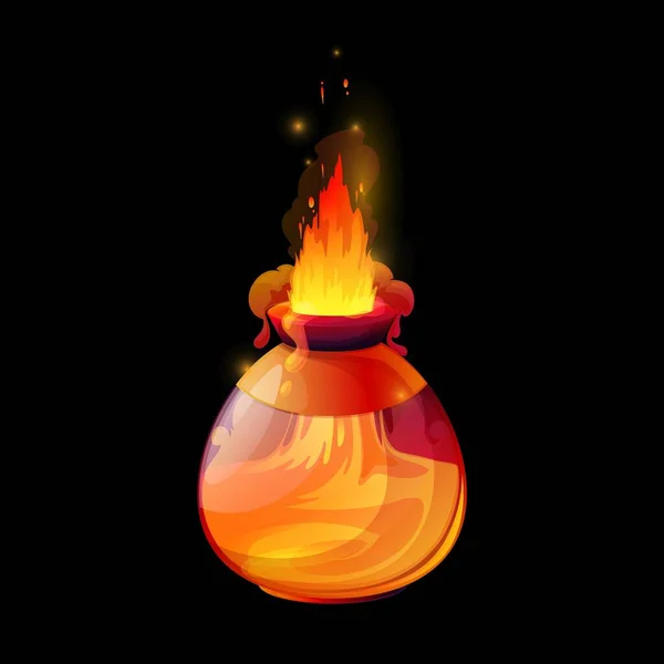 Bouteille Potion Avec Flammes Feu Interface Jeu Magie Vectorielle Élément — Image vectorielle