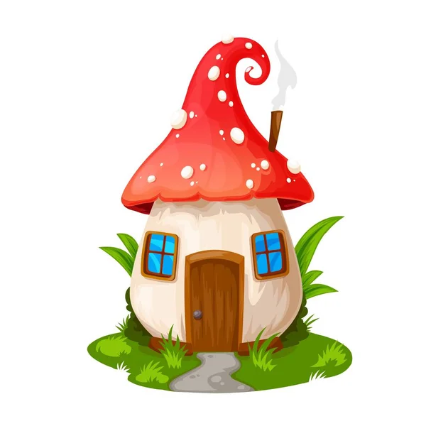 Sprookjespaddenstoelen Huis Kabouter Woning Vector Vliegen Agaric Cartoon Gebouw Sprookjesachtige — Stockvector