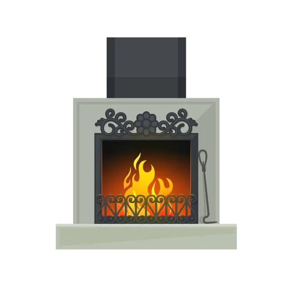 Home Fireplace Wood Burning Heart Flaming Fire Vector Icon House — Stock Vector