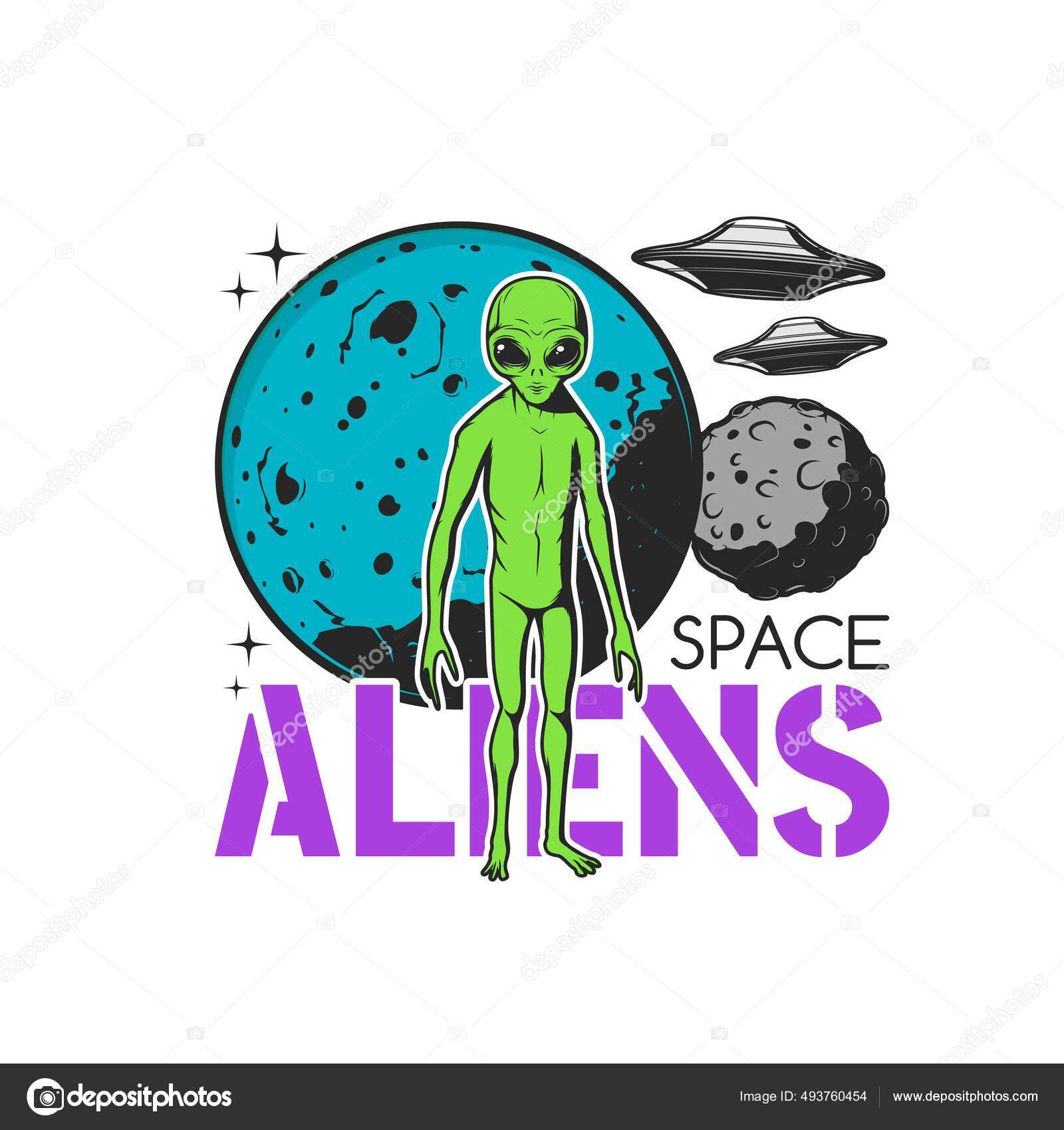 Alien bonito com ilustração de ícones vetoriais de desenhos animados de lua