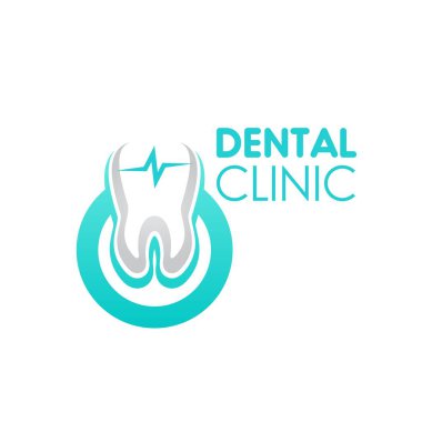 Diş sağlığı kliniği ikonu, dişçilik için sağlıklı dişli vektör işareti. Stomatoloji sembolü, ortodontik diş implantı etiketi, beyaz arka planda izole edilmiş sağlık temalı tasarım unsuru