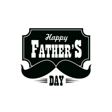 Siyah bıyıklı Babalar Günü vektör ikonu, tebrik kartı tasarımı. Erkek bıyığı, aile bayramı kutlaması, erkek partisi ya da babalık temalı mutlu baba-baba günü tipografisi