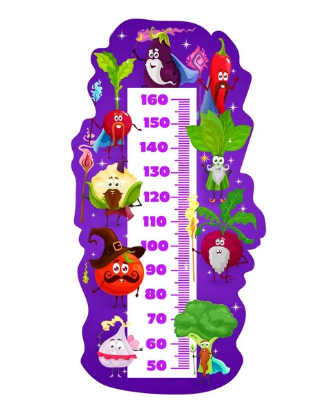 Gráfico Altura Para Niños Con Mago Mago Veggies Medidor Crecimiento — Vector de stock