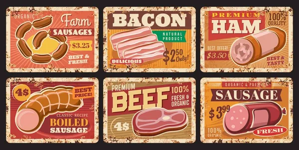 Carne Res Embutidos Jamón Oxidado Etiquetas Precios Vectoriales Para Producción — Archivo Imágenes Vectoriales