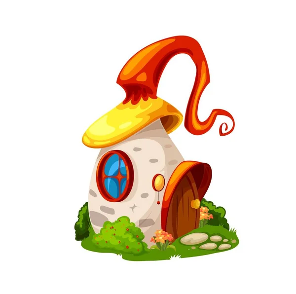 Fairytale Magic Mushroom House Cartoon Vector Building Gnome Dwelling Fairy — Stock Vector