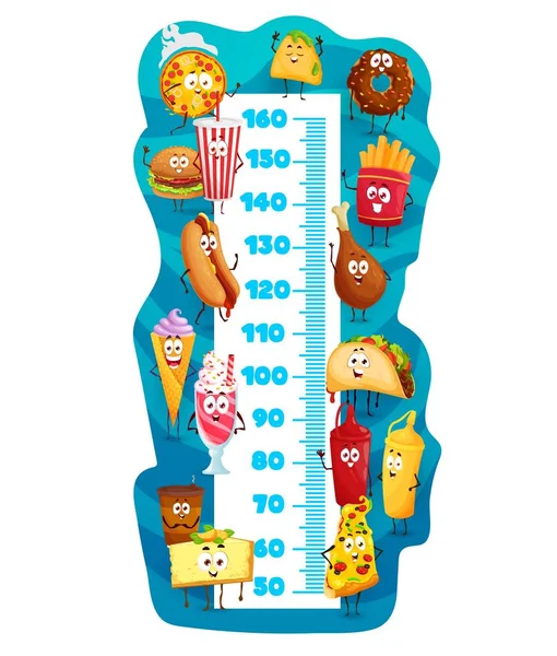 Παιδικό Διάγραμμα Ύψους Χαρακτήρες Γρήγορου Φαγητού Κινουμένων Σχεδίων Διανυσματικό Μετρητή — Διανυσματικό Αρχείο
