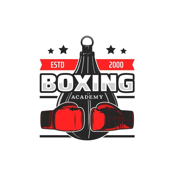 Icône Vectorielle Académie Boxe Sportive Avec Gants Sac Boxe Boxeur — Image vectorielle
