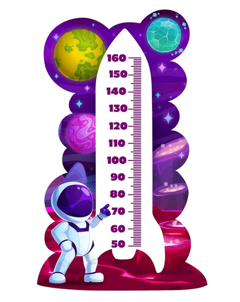 Cartoon Ruimteschip Astronaut Kids Hoogte Grafiek Groei Meter Vector Wandsticker — Stockvector