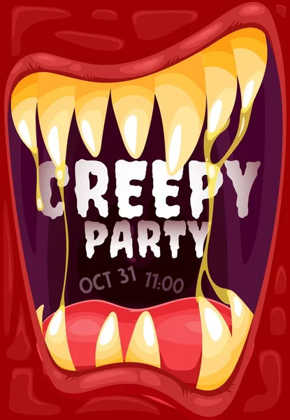 Halloween Vampir Mund Und Zähne Vektor Poster Von Monster Party — Stockvektor