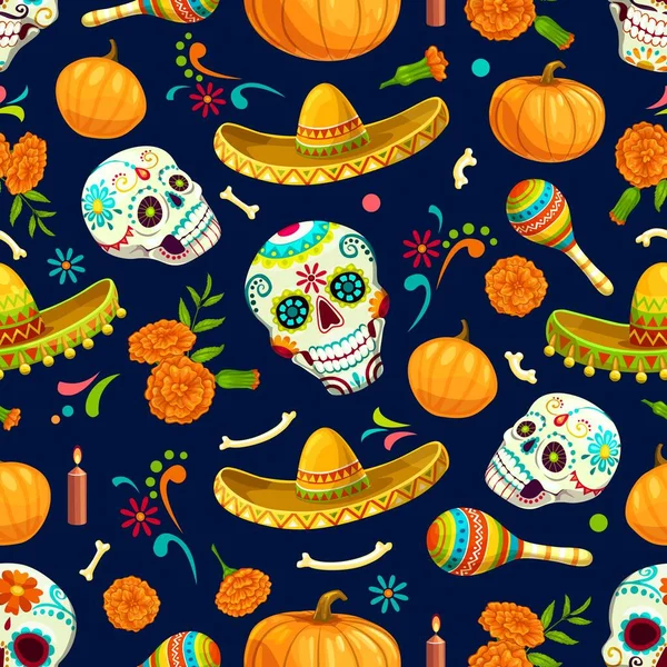 Dia Los Muertos Mexicaans Naadloos Patroon Dag Van Dode Vakantie — Stockvector