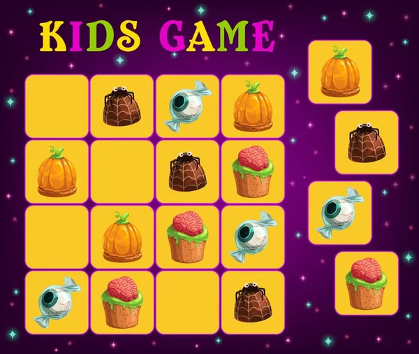 Sudoku Spel Voor Kinderen Vector Template Met Halloween Truc Trakteer — Stockvector