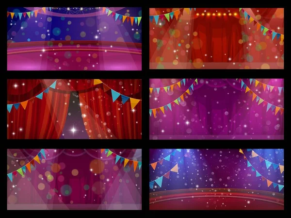 Cirque Théâtre Intérieur Scène Avec Rideaux Spectacle Carnaval Fête Foraine — Image vectorielle