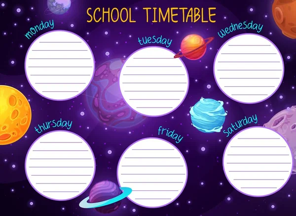 Ruimteschema Met Sterrenstelsel Sterren Planeten Vector Schema Template Cartoon School — Stockvector