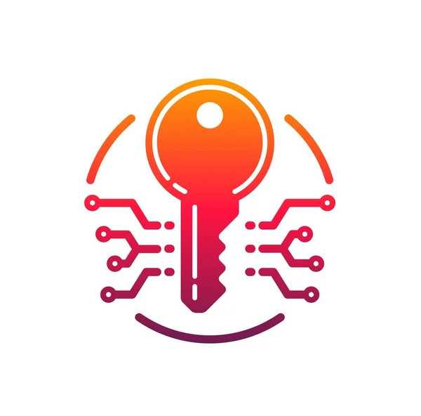 Icono Clave Seguridad Protección Cibernética Emblema Vectorial Con Microcircuito Círculo — Archivo Imágenes Vectoriales