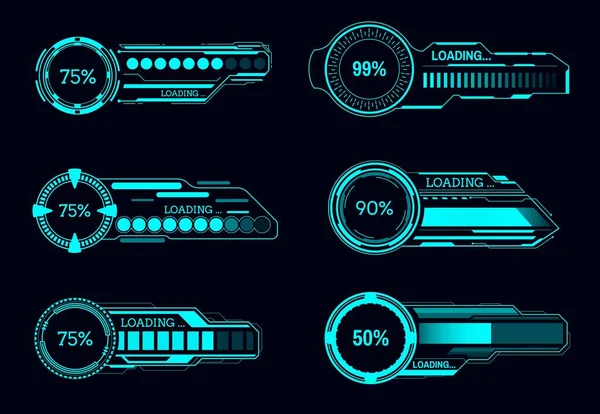 Barras Progreso Carga Futurista Hud Interfaz Usuario Del Vector Sci — Vector de stock