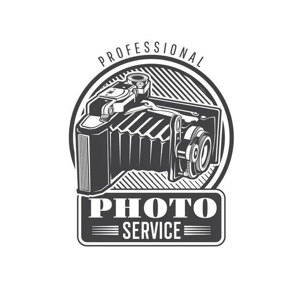 Icono Servicio Fotos Con Cámara Plegable Vintage Equipo Fotografía Profesional — Archivo Imágenes Vectoriales