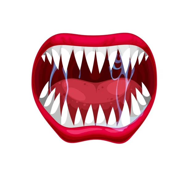 Peligro Monstruo Mandíbulas Boca Lengua Dientes Vampiro Bestia Miedo Diablo — Vector de stock